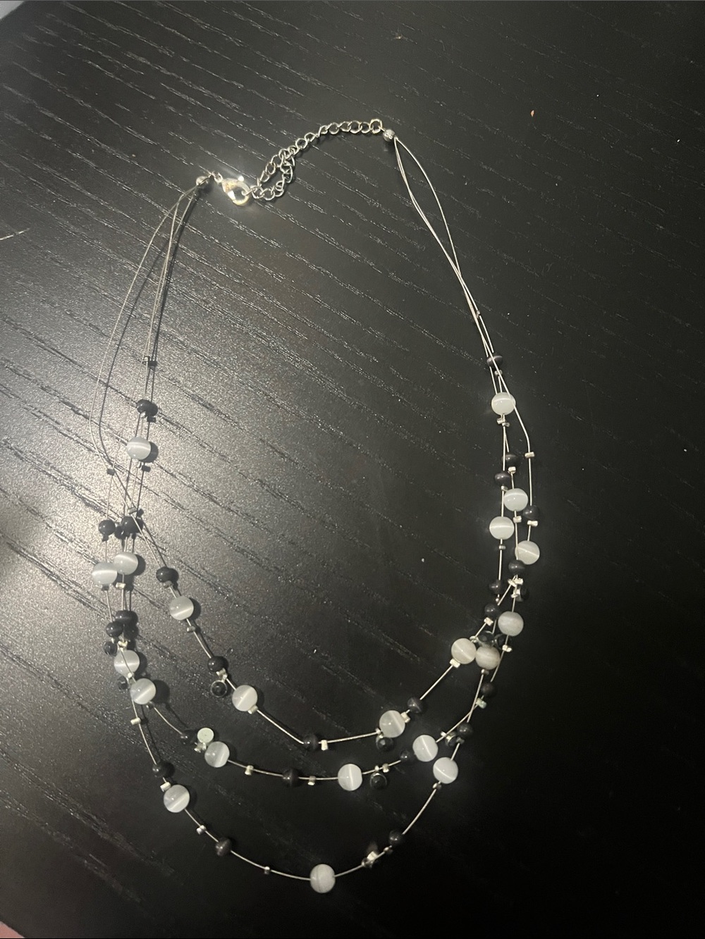 Layered Silver Multi-Strand Necklace with White Beads
